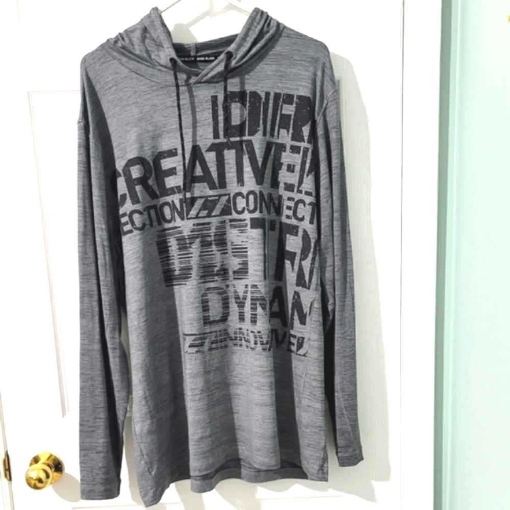 Dark Black Men's Printed Long Sleeve Hoodie Sweater Size XL